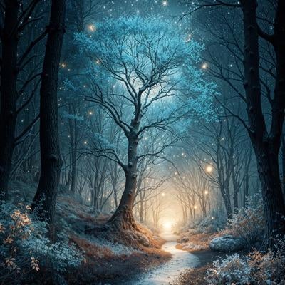 夜の森に響く静寂と月光の調べの素材