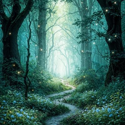 神秘的な木々に囲まれた小道の写真