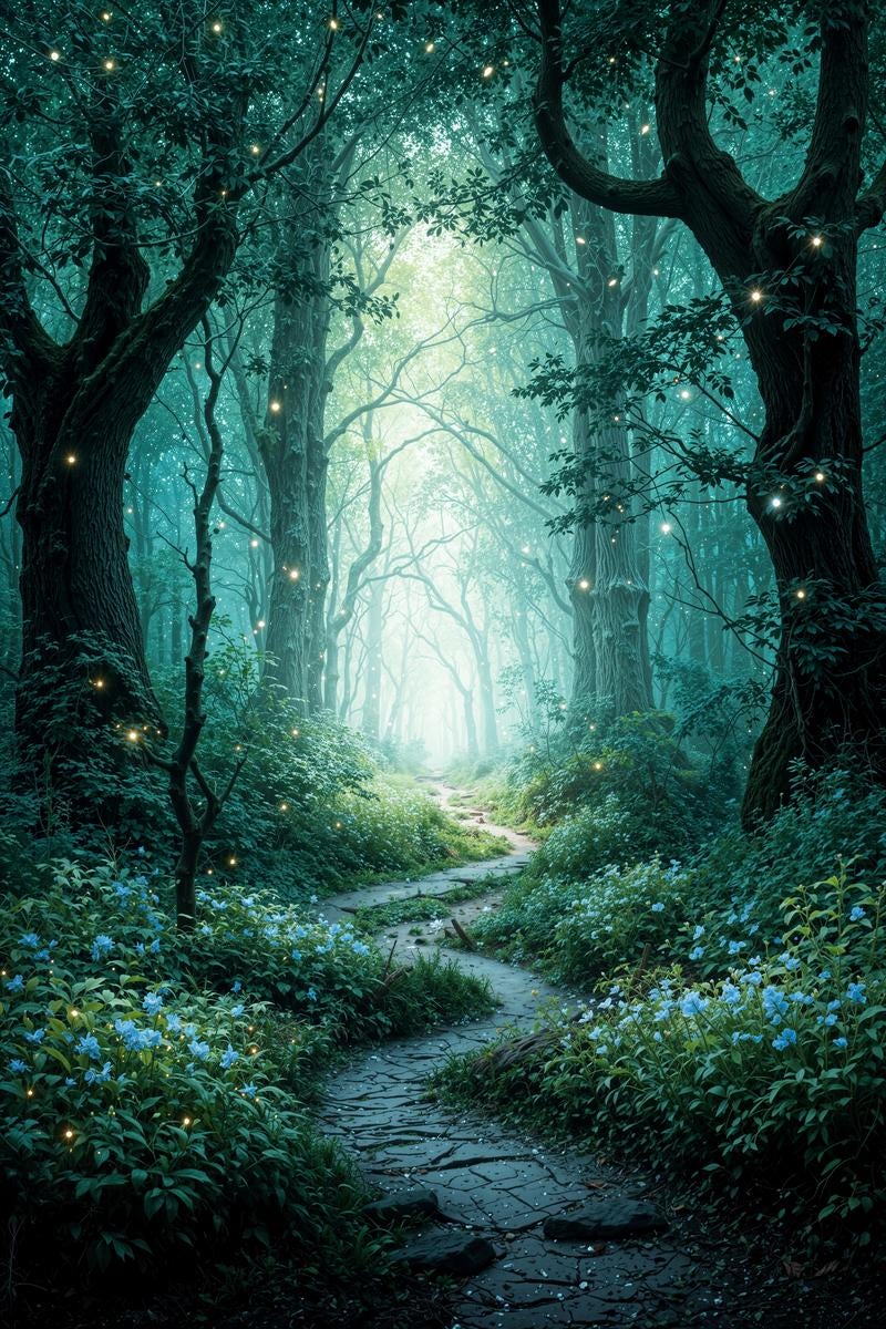 神秘的な木々に囲まれた小道の写真