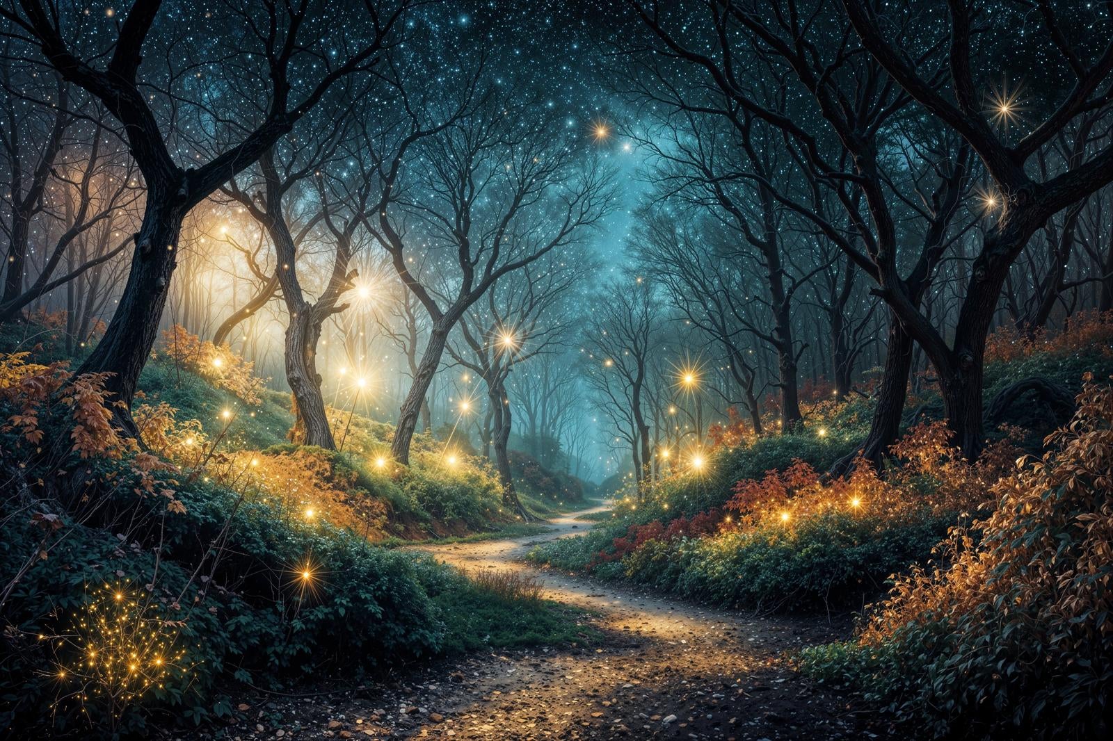 「光が差し込む幻想的な森」の写真