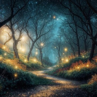 光が差し込む幻想的な森の素材