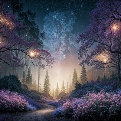 幻想的な森に灯る夜のきらめきの写真