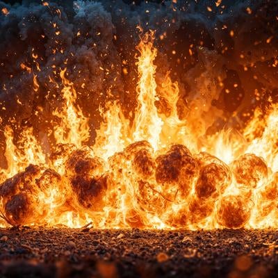 炎と黒煙が立ち上る爆発の瞬間の写真