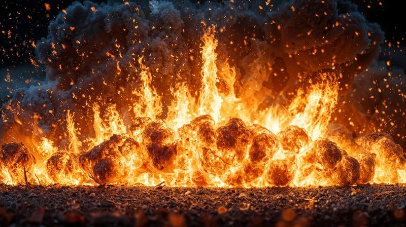 炎と黒煙が立ち上る爆発の瞬間の写真