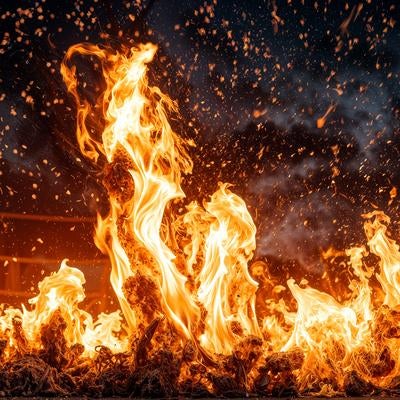 激しく燃え上がる地上の炎舞の写真