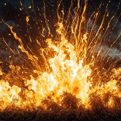 迫力ある爆発の瞬間の火の粉の素材