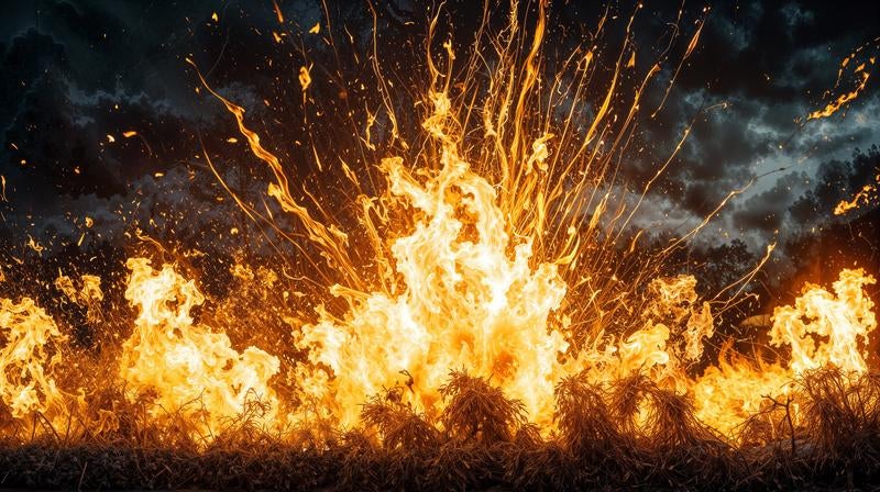 迫力ある爆発の瞬間の火の粉の写真