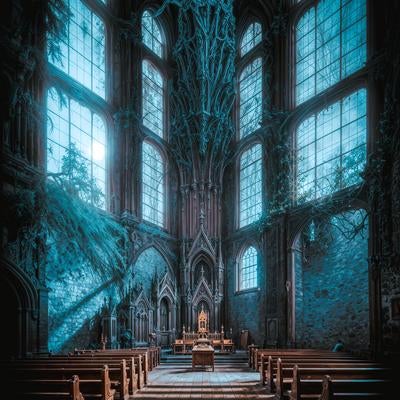 天井高く広がる荘厳な青の礼拝堂の写真