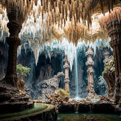 巨大石柱が連なる神聖なる地下のオアシスの写真