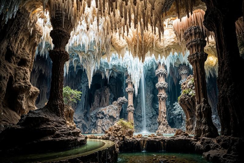 巨大石柱が連なる神聖なる地下のオアシスの写真