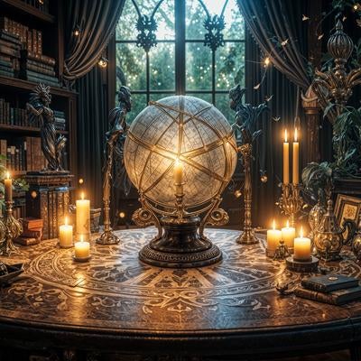 魔法使いの書斎と天球儀の写真