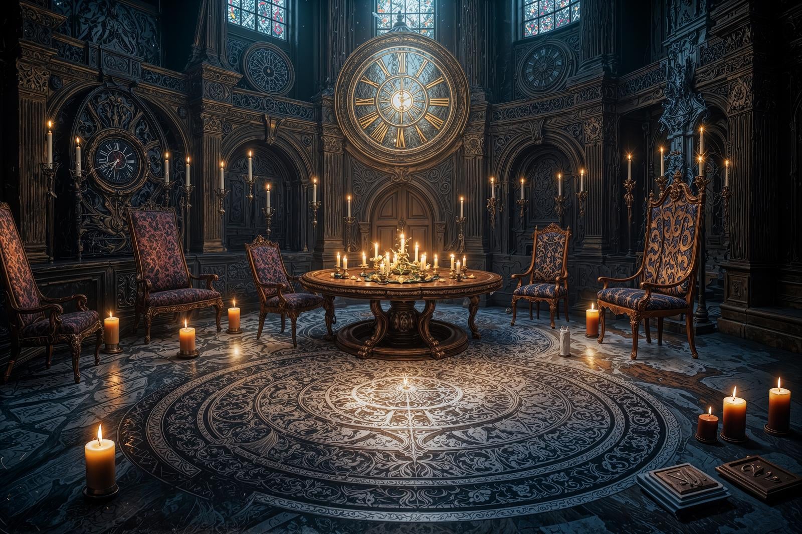 「ゴシック建築の神秘的な円卓会議室」の写真