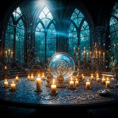 神秘的な魔法陣とキャンドルの儀式空間の素材