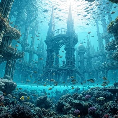 海底から見上げる海底遺跡の写真
