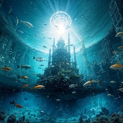 神秘的な海中洞窟に差し込む青い光の素材