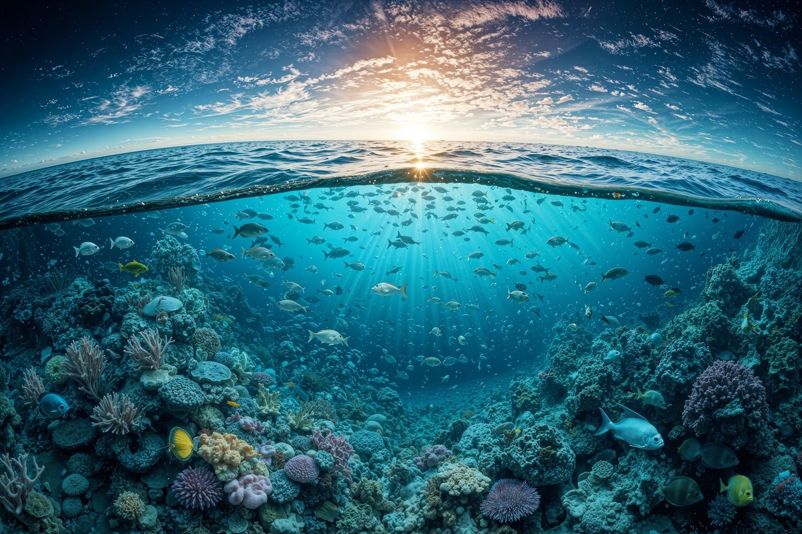 「エメラルドグリーンの海中に広がる色鮮やかなサンゴ礁」の写真