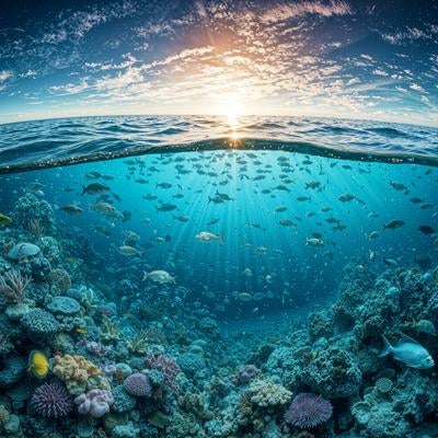 エメラルドグリーンの海中に広がる色鮮やかなサンゴ礁の素材