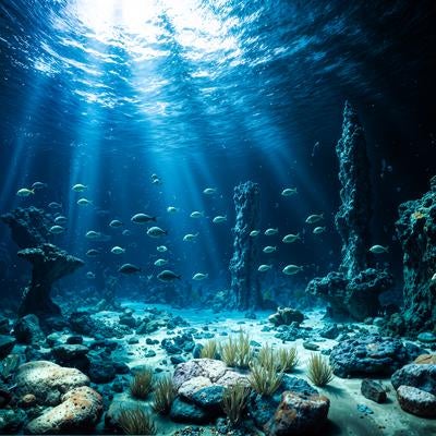 光が差し込む幻想的な海の底の素材