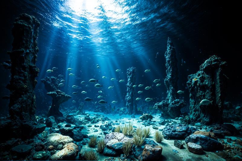 光が差し込む幻想的な海の底の写真