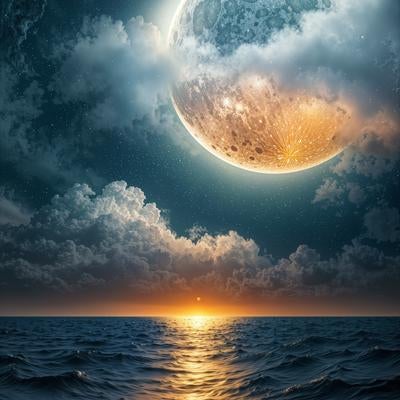 月光に包まれる神秘の夜海の素材
