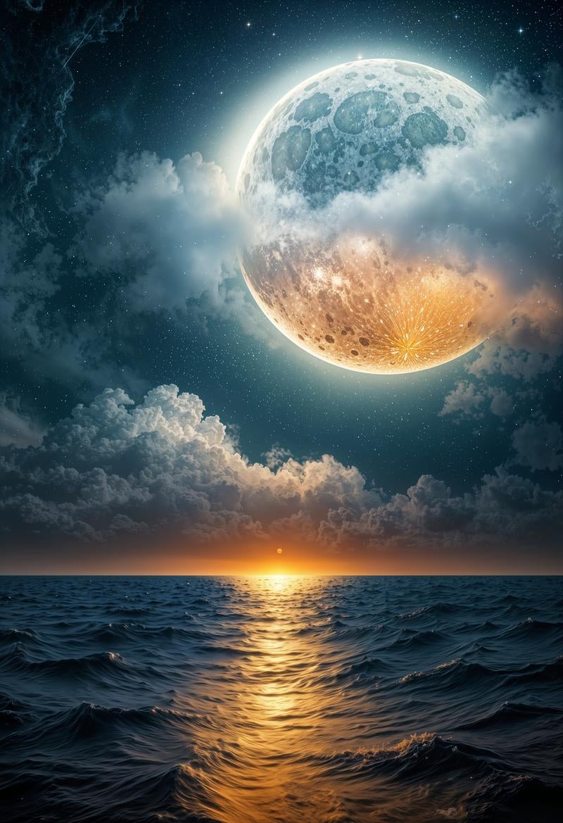 「月光に包まれる神秘の夜海」の写真