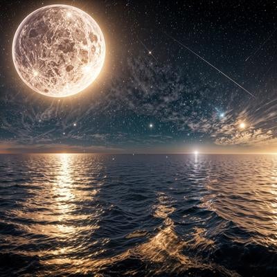 静寂と神秘に包まれた夜の海景の写真