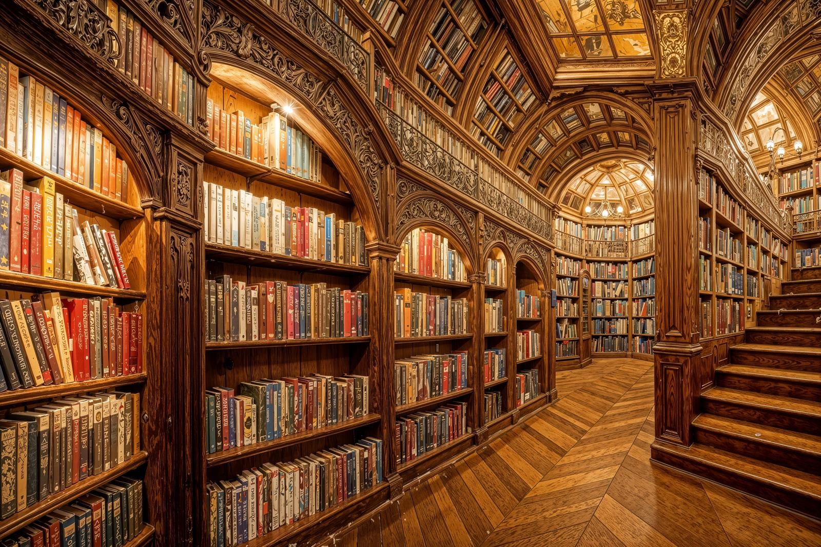 「重厚な木造装飾に包まれたクラシカルな図書館」の写真