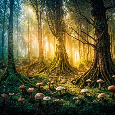 緑に包まれた生命力あふれる森の床の写真