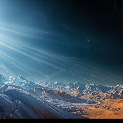 太陽光が差し込む雪山の風景の素材