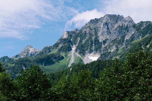 横尾方面から見上げる岩山の写真