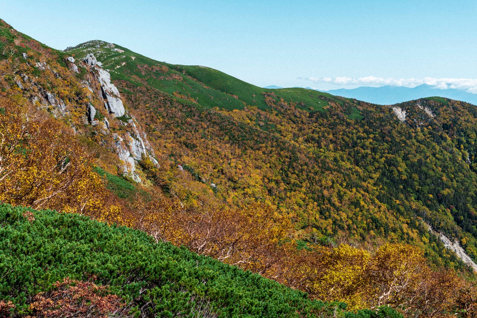 「黄葉が付くしい中央アルプス木曽駒ヶ岳稜線」の写真