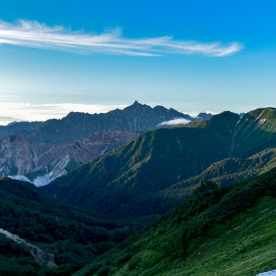 裏銀座鷲羽岳方面から見る槍ヶ岳の写真