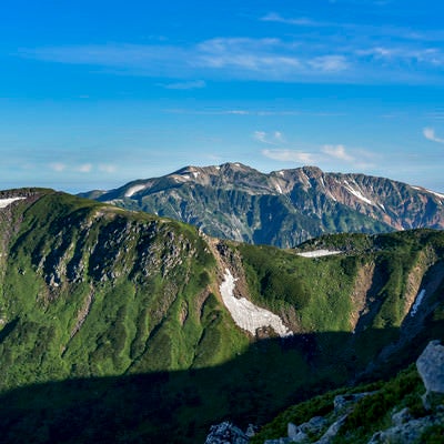 鷲羽岳中腹から見る百名山薬師岳方面の景色の写真