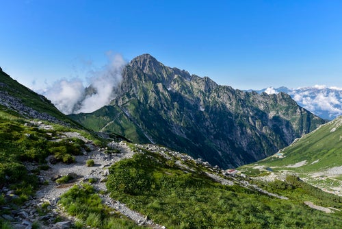 険しい山肌の剱岳の写真