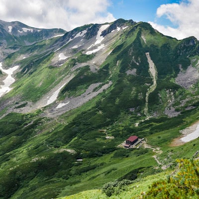 剱岳別山尾根から見る剣山荘方面の写真