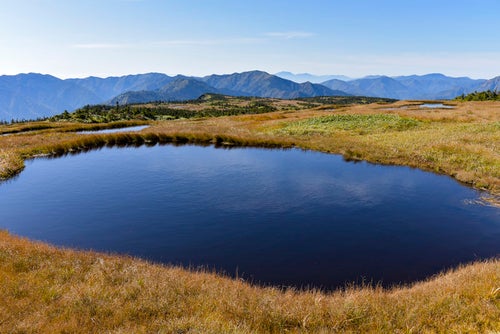 苗場山山頂の巨大な池塘の写真