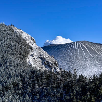 黒斑山へ続く稜線と浅間山遠景の写真
