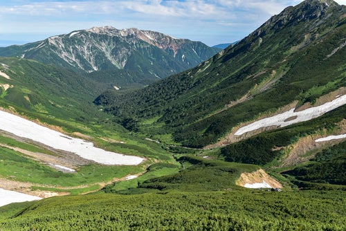 ワリモ岳分岐から見る薬師岳と高天原山荘方面（水晶岳）の写真