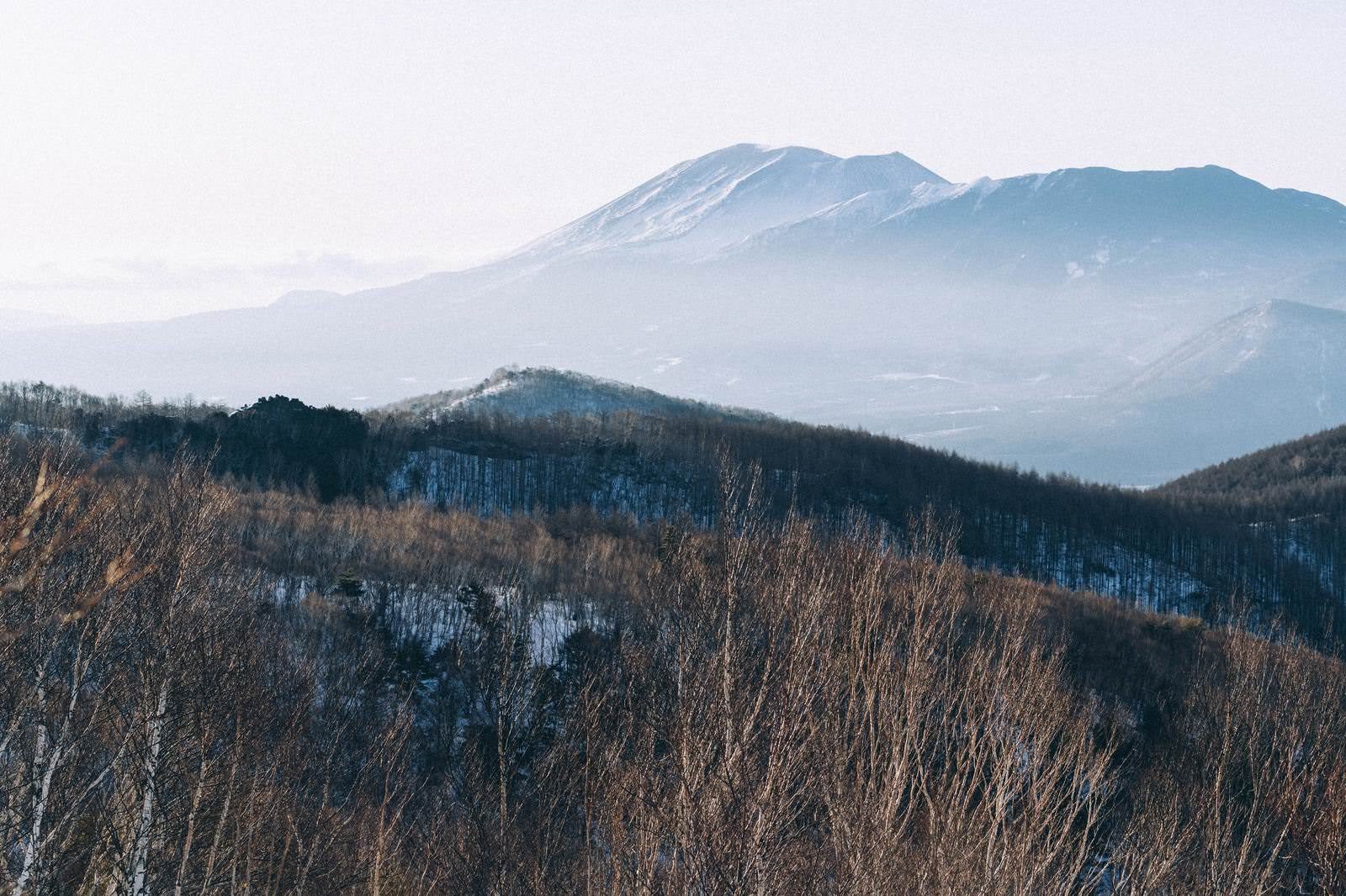 「四阿山中腹から見る冬の浅間山」の写真
