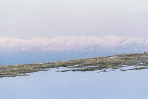 菅平牧場から見る冬の北アルプスの写真