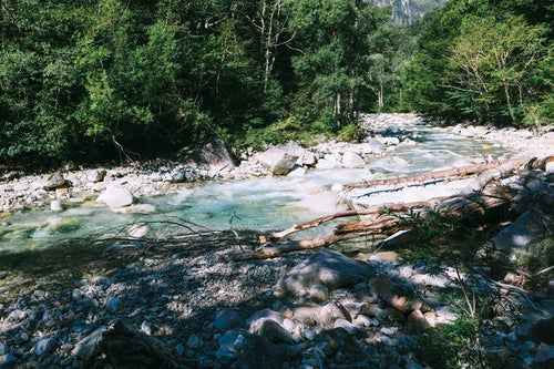 梓川上流の渓流の写真