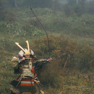 大弓を引く侍の写真