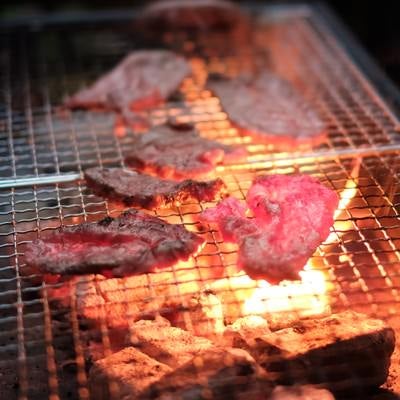炭火で網焼きした肉の写真
