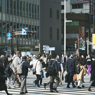 横断歩道を渡る人混みの様子の写真