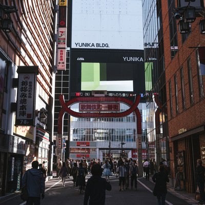 歌舞伎町一番街を行き交う通行人の写真