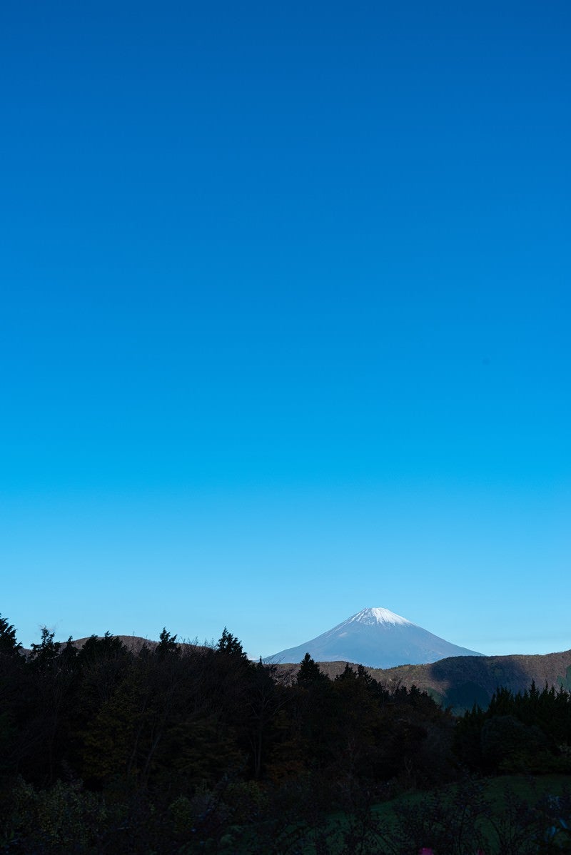 「青空の下に見える富士山」の写真