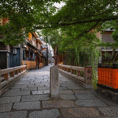 京都祇園で巡る古橋と石畳の風情の写真