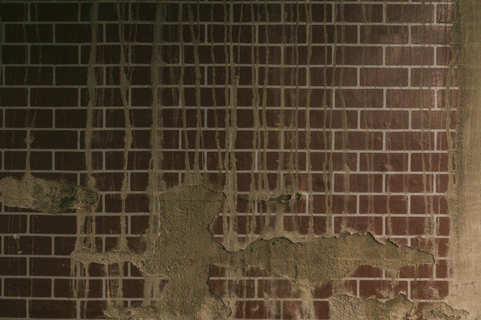 「剥がれ落ちたタイルの壁（テクスチャ）」の写真