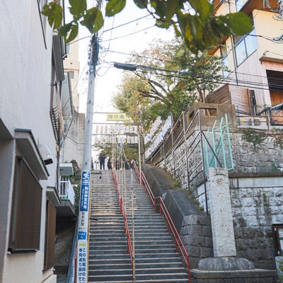 東京四谷須賀神社の階段（酉の市開催中）の写真