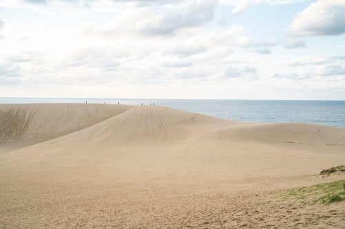 鳥取砂丘越しの水平線の写真